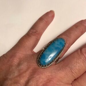 Larimar Stamped 925 Sterling Silver Ring